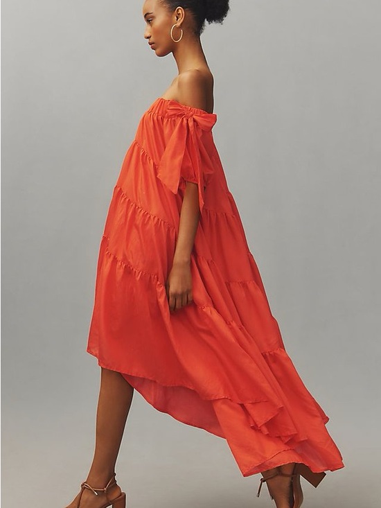 Anthropologie Dresses & Skirts - Anthropologie Off-Shoulder Tiered Maxi Dress in orange- high low- brand new tags